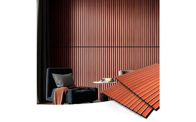 Acoustic Wood Slatted Wall Panels 2 Pack 60x120cm 3d Effect Cherry Finish Art3d