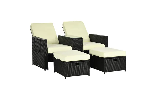 Adjustable Rattan Sun Lounger Set W Footstools & Storage Table - Ideal For Outdoor Relaxation product image