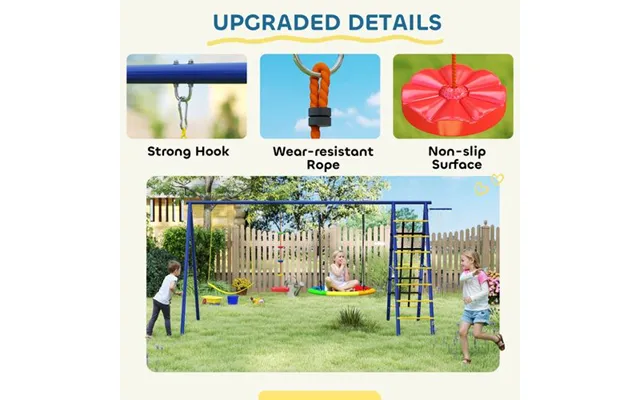 Aiyaplay 6 In 1 Kids Swing Set With 3 Swings - Climbing Net And Ladder