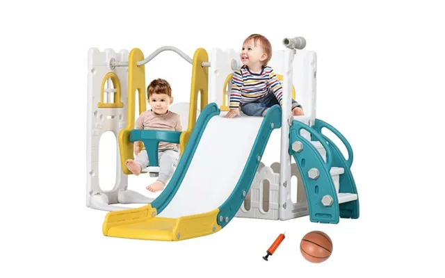 Aiyaplay 6-in-1 Toddler Climber And Set W Basketball Hoop - Telescope Yellow