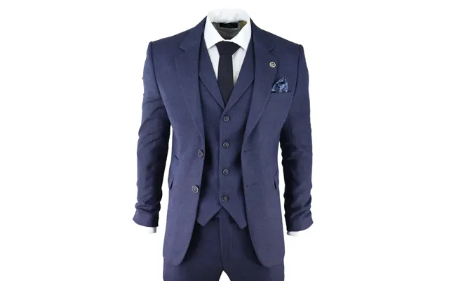Ak-04 - Men's Herringbone Tweed 3 Piece Blue Suit Wedding Blinders