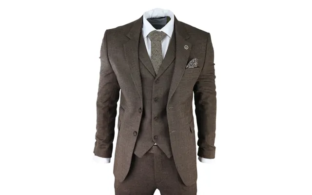 Ak-06 - Men's Herringbone Tweed Brown 3 Piece Suit Wedding Blinders