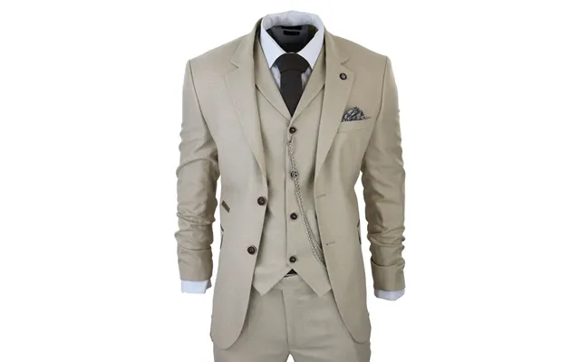 Ak-08 - Men's 3 Piece Cream Prince Of Wales Check Suit