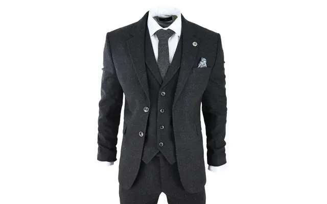 Ak-11 - Men's Black Tweed 3 Piece Suit Check 1920s Gatsby Blinders
