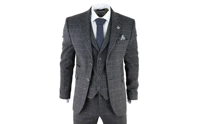 Ak-12 - Men's Grey Tweed 3 Piece Suit Blue Check 1920s Gatsby Blinders