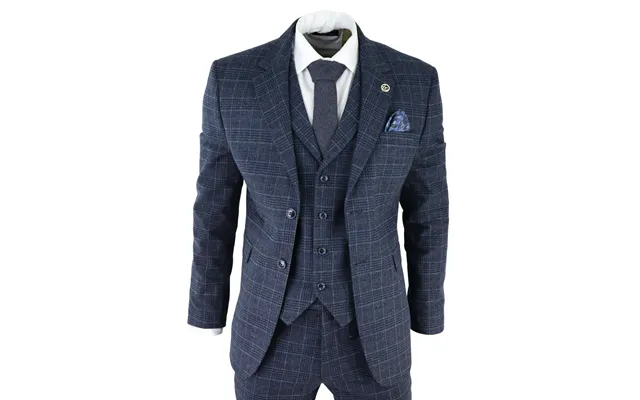 Ak-13 - Men's Tweed 3 Piece Suit Blue Check 1920s Gatsby Blinders