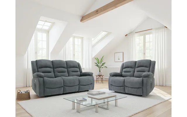 Alva Electric Recliner 3 2 Sofa Set, Graphite Faux Leather, Usb Charging - Graphite