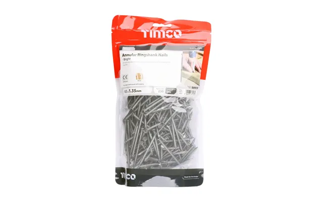 Annular Ringshank Nails Bright Finish 1kg Bags - 65mm × 3.35mm