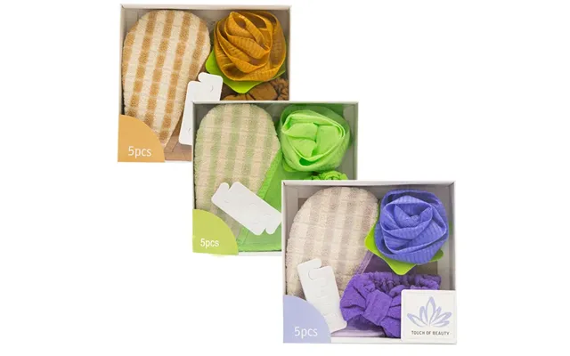 Bath Shower Set Body Puff, Hand Sponge, Headband, Toe Separators - High Quality & Ideal Gift