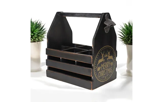 Black 6 Bottle Holder With Metal Opener