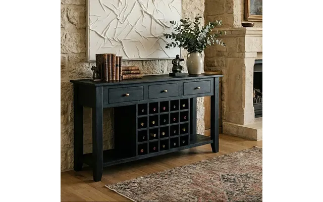 Black Mango Wood Console Table With 20-bottle Wine Storage And 3 Drawers Fusion