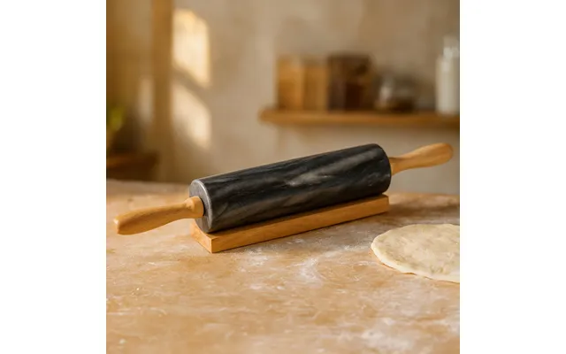 Black Marble Rolling Pin With Wooden Handles Marmore