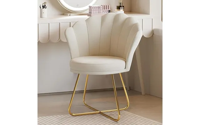 Black Velvet Vanity Chair Petal Back, Gold Metal Frame, Dressing Table Chair For Bedroom & Makeup Area - Beige