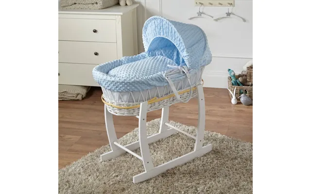 Blue Dimple White Wicker Baby Moses Basket With Stand