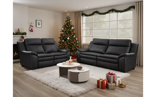 Boston Luxurious Genuine Leather Electric Recliner Sofa 3 2 Set Black - Black
