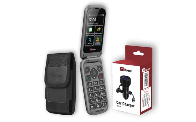 Bundle Offer For Ttfone Tt970 4g Whatsapp Flip Big Button Senior Mobile With Nylon Holster Case Ttcb9 And Car Charger Tt