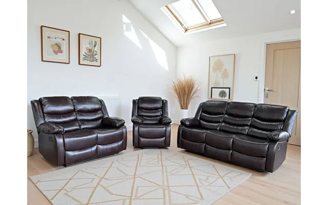 Conrad Plush Manual Recliner Sofa Set 3 2 1 Bonded Leather Comfort - Brown