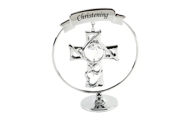 Crystocraft Chrome Plated Circle With Cross - Christening