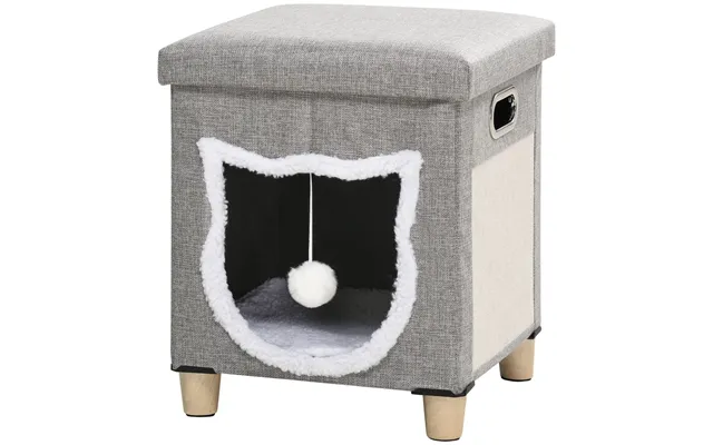 Deluxe Pawhut 2-in-1 Cat Bed Ottoman W Cushion, Scratching Pad, Handles - Ultimate Cat And Human Comfort