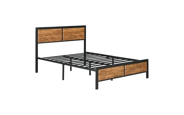 Double Size Bed Frame Steel Bed Base With Headboard 147 X 197cm Brown