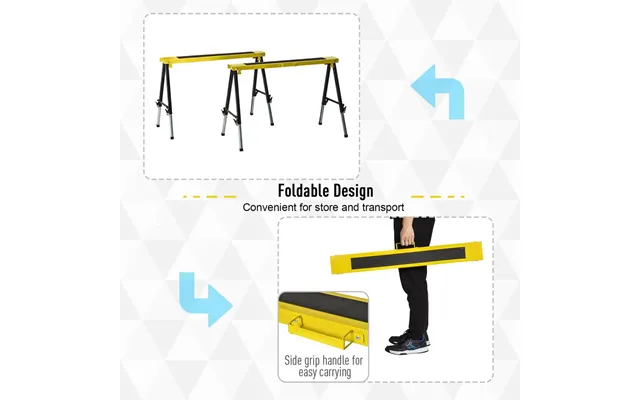 Durhand 2pcs Saw Horse Twin Pack Folding Workbench Adjustable Metal Trestle Stands With Non-slip Eva Surface For Sawing 