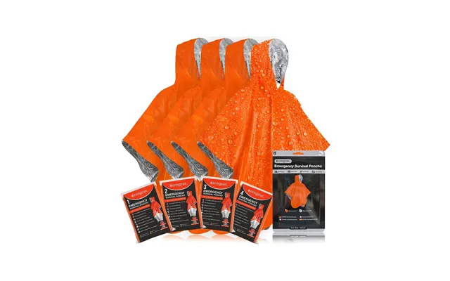 Emergency Survival Poncho 4pc Thermal Mylar Foil Coating Blanket For Heat Retention And Rain Reversible With Hood Waterp