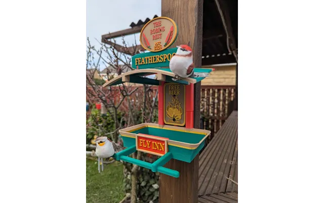Featherspoons Fly Inn Custom Name Bird Feeder Personalised 3d Printed Pub Style Feeder Quirky Garden Gift - Maroon The R