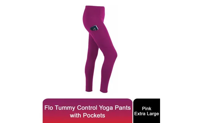 Flo Women's Tummy Control Sports Yoga Pants With Hidden Waistband Inner Pockets - Pink Extra Large