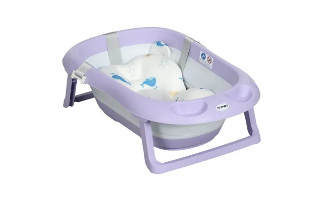 Foldable Baby Bathtub W Non-slip Support Legs, Cushion, Shower Holder - Purple