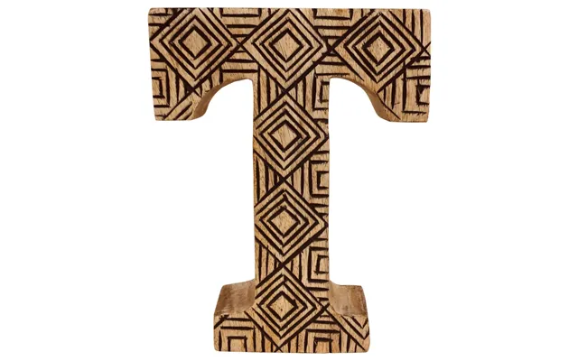 Geometric Wooden Letter T - Hand Carved, Rustic Design