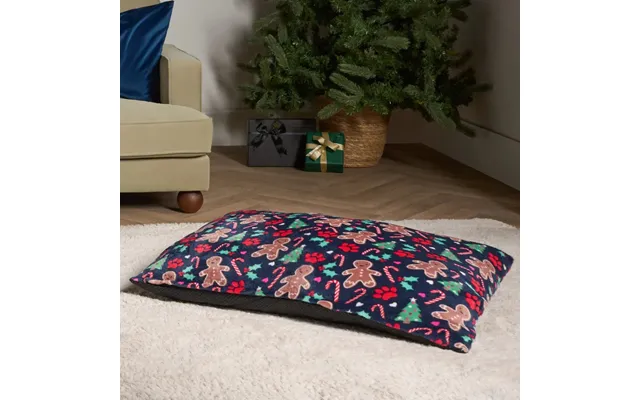 Gingerbread Paw Print Pet Bed - Navy