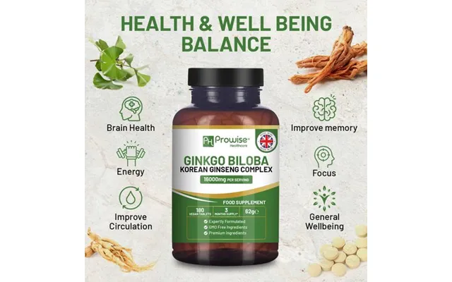 Ginkgo Biloba And Korean Ginseng Tablets 8000mg 180 Vegan Tablets Ginkgo 6000mg & Korean Ginseng Root 2000mg Supports Co product image