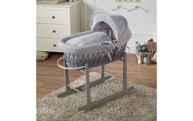 Grey Waffle Grey Wicker Baby Moses Basket With Stand