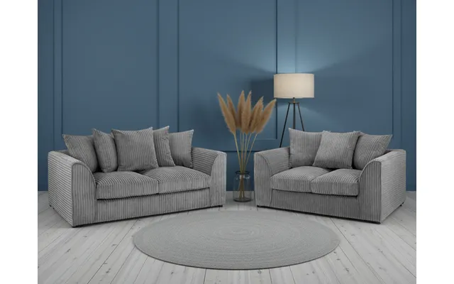 Harley Jumbo Cord Grey 3 2 Sofa Set Removable Cushions, Wood Frame - Grey