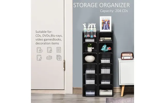Homcom 204 Cd Media Display Shelf Unit Set Of 2 Blu-ray Tower Rack W Adjustable Shelves Bookcase Storage Organiser - Bla