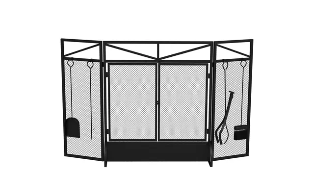 Homcom 3 Panel Folding Fire Guard With Tool Doors Fire Screen Spark Guard