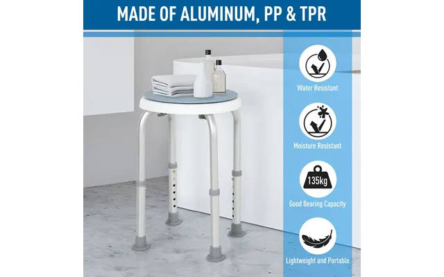 Homcom 360 Swivel Seat Bath Shower Stool Adjustable Height W Aluminium Frame Non-slip Feet Chair Safe Support Home Assis