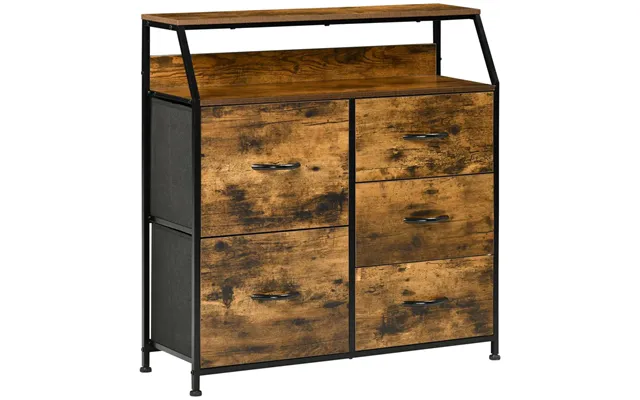 Homcom 5-drawer Fabric Chest - Rustic Brown Open Shelf product image