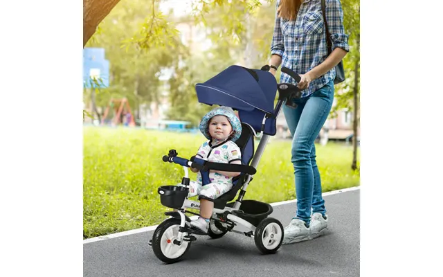 Homcom 6 In 1 Trike For Toddler 1-5 Years With Parent Handle, Dark Blue - Blue