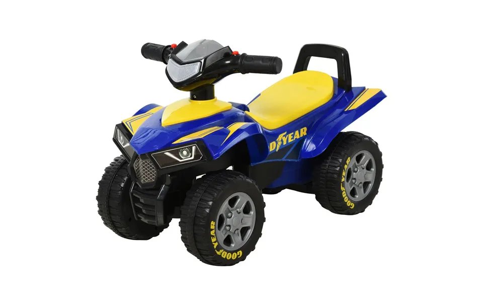 Homcom Baby Quad Bike Kids Ride On Car Goodyear Licensed Walker Foot To Floor Slider No Power W Lights Horn Storage Blue