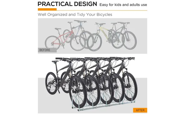 Homcom Bike Stand Parking Rack Floor Or Wall Mount Bicycle Cycle Storage Locking Stand 5 Racks - Silver product image