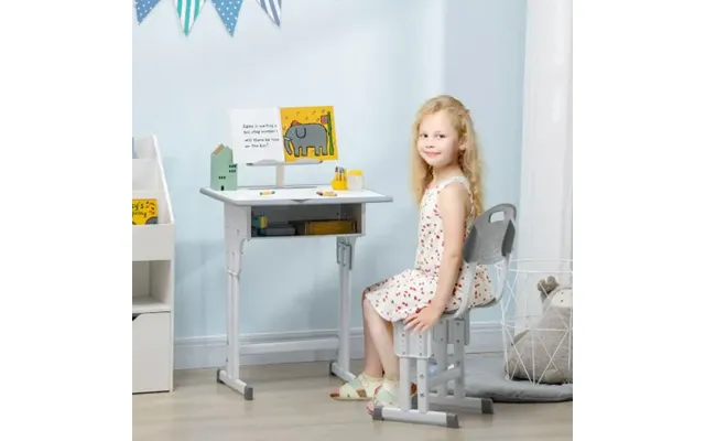 Homcom Kids Desk And Chair Set Adjustable Height Study Table Set W Drawer, Book Stand, Pen Slot - Grey product image