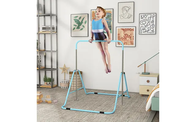 Homcom Kids Gymnastic Bar With Adjustable Height, Foldable Training Bar - Blue