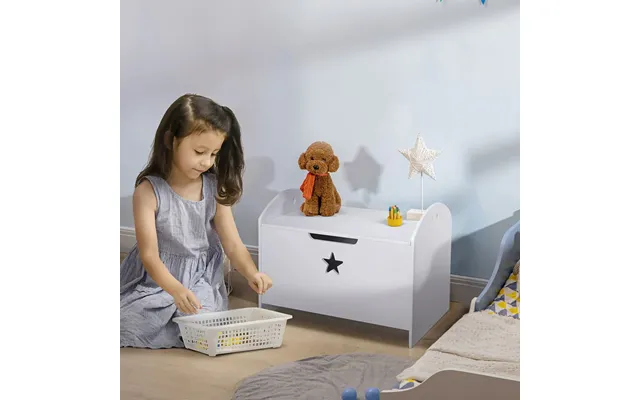 Homcom Kids Wooden Toy Box Organizer Children's Toy Storage With Lid Safety Hinge Side Handle Playroom Furniture White