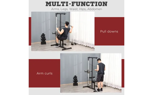 Homcom Lat Pull Down Machine With Extra Pulley For Seated Rows - Cable Pulley System With Adjustable Seat For Home Gym