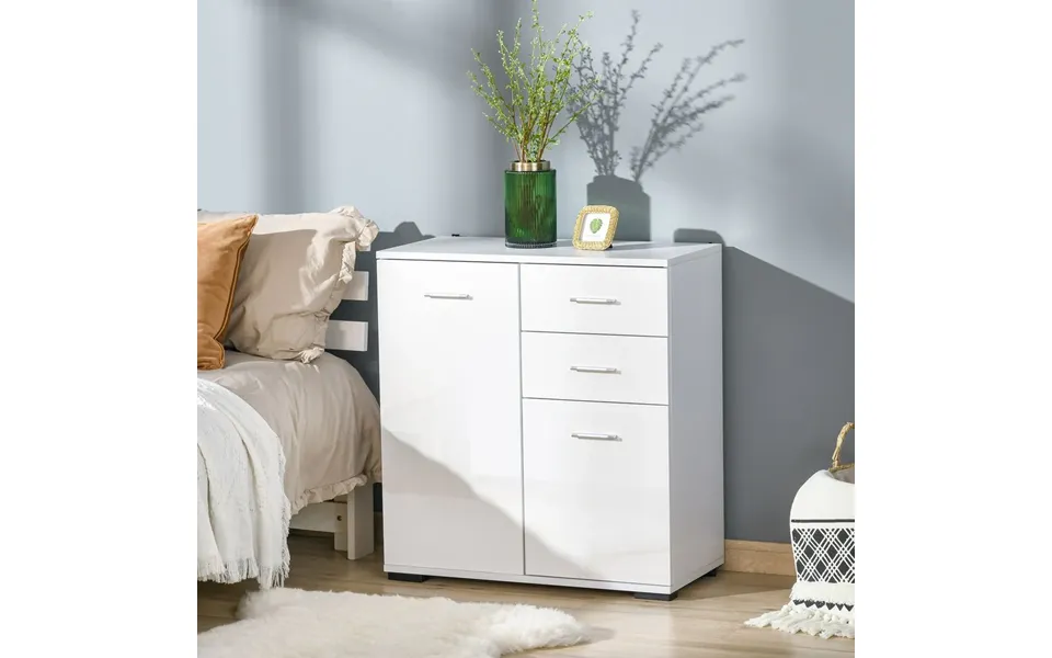 Homcom Modern High Gloss Sideboard Storage Cabinet Table Chest Of Drawers For Bedroom Living Room Storage Furniture - Wh