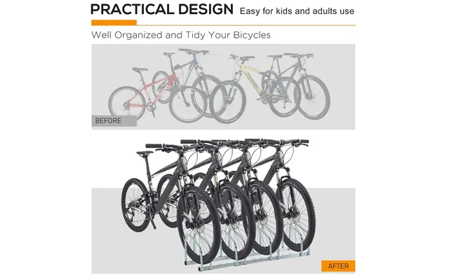 Homcom Parking For 4 Bicycles Steel Bike Rack On The Floor Or Wall Parking For Indoor And Outdoor 110 X 33 X 27 Cm Silve product image