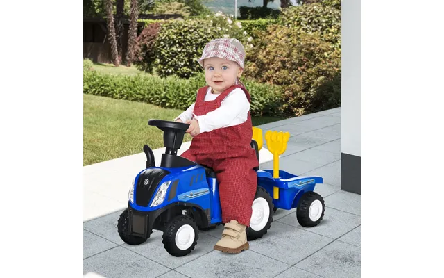 Homcom Ride On Tractor Toddler Walker Foot To Floor Slider W Horn Storage Steering Wheel For 1-3 Years Old Blue