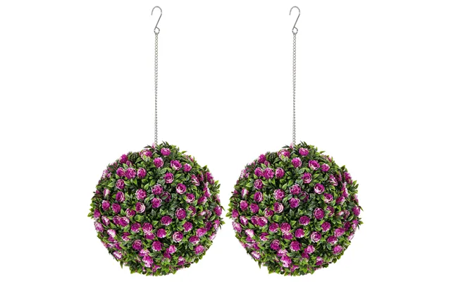 Homcom Set Of 2 Artificial Plant Topiary Rose Balls, Faux Plants - Purple