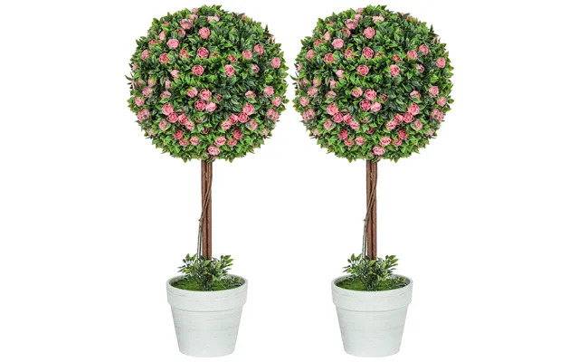 Homcom Set Of 2 Artificial Plants With Rose Flower In Pot, 60cm - Pink